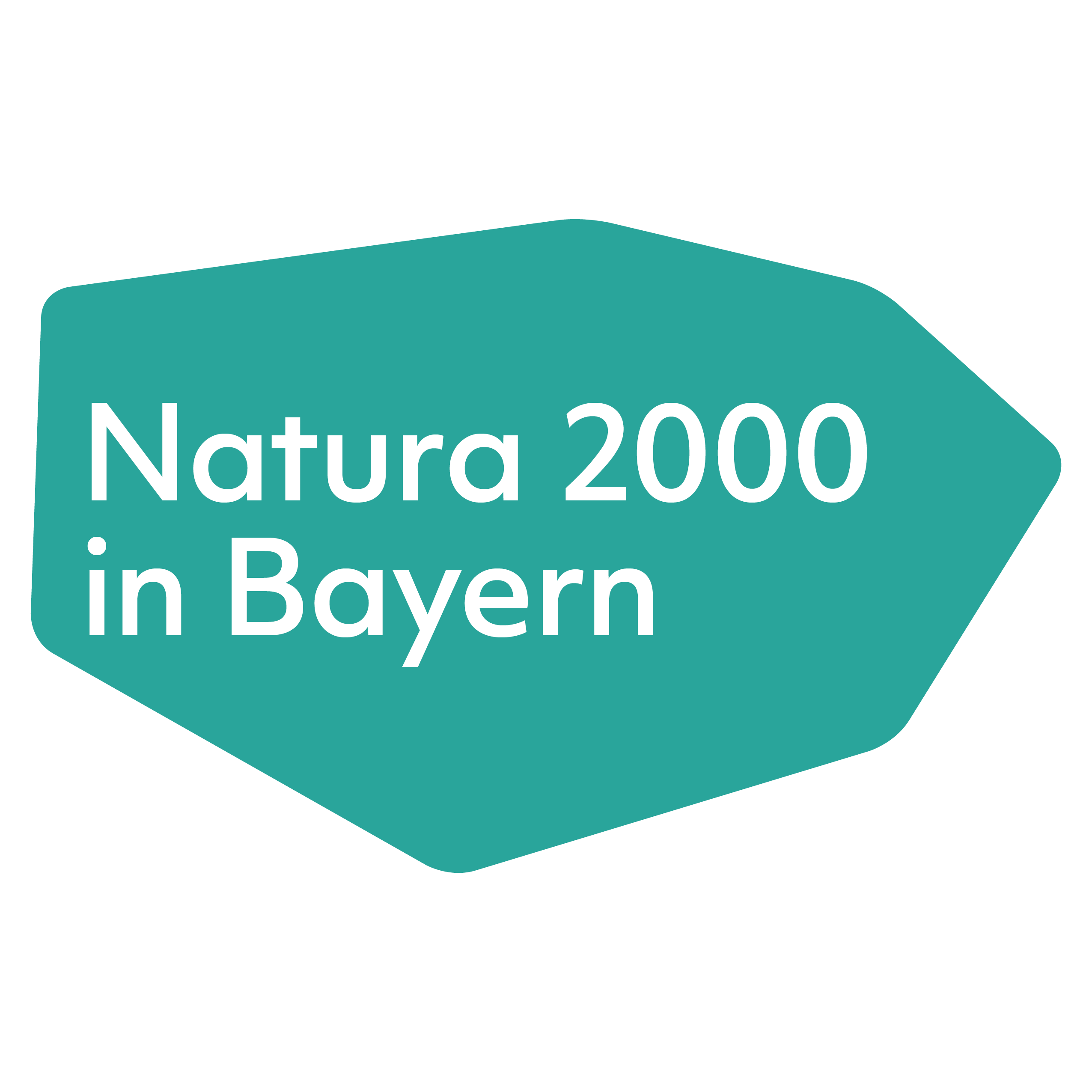 Türkise, große Wabe mit Inschrift: Natura 2000 in Bayern.