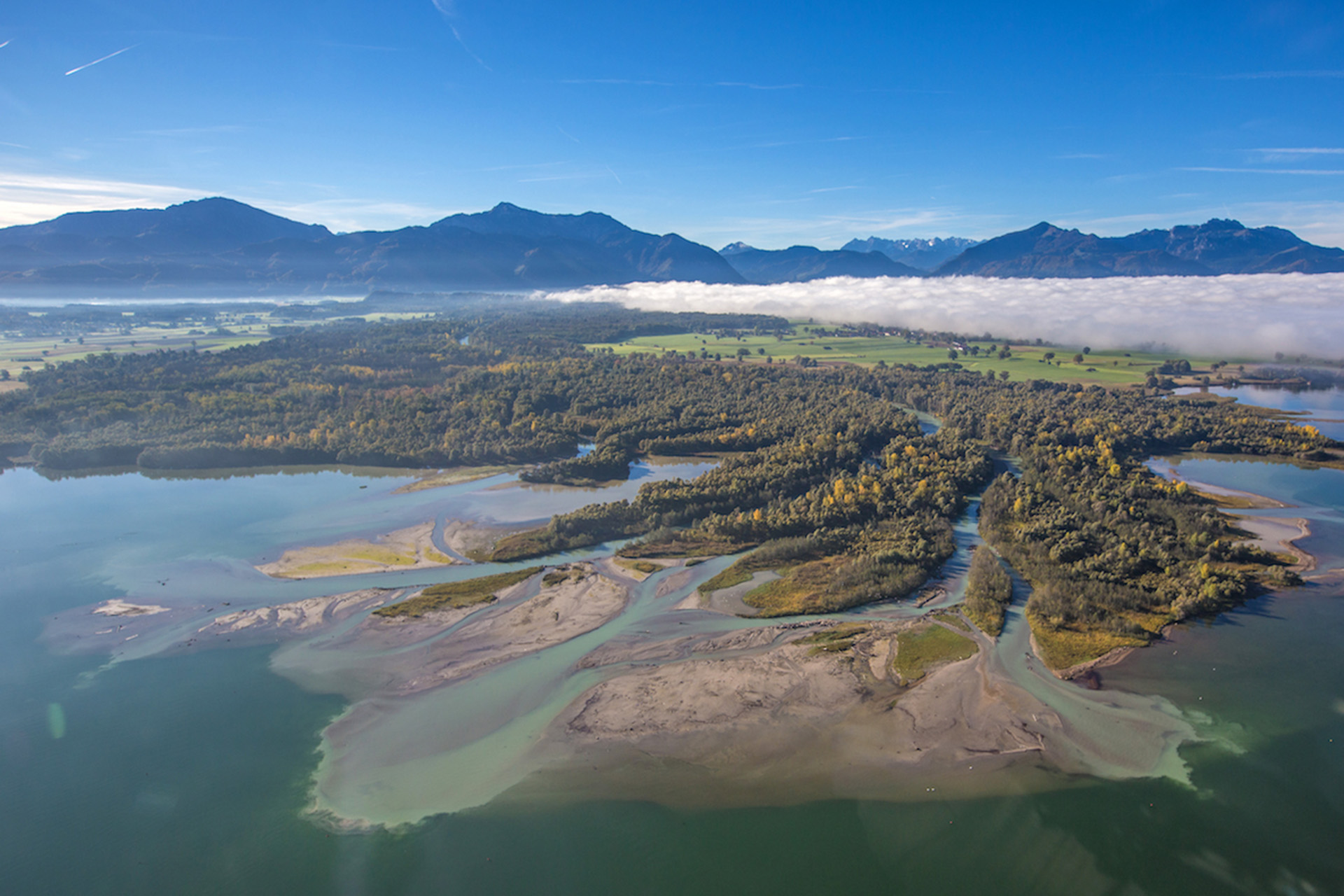 Mündungsdelta der Tiroler Achen im Süden des Chiemsees
