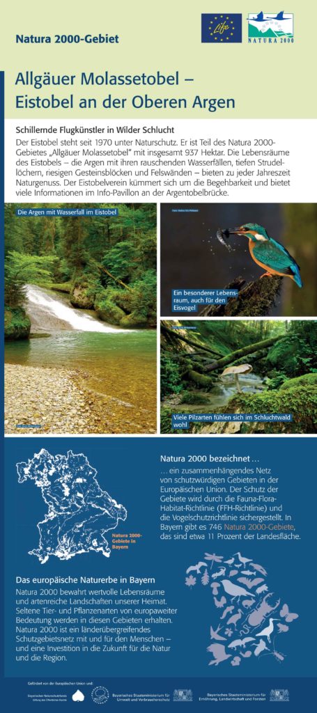 Hier ist ein Beispiel einer Informationstafeln für Natura 2000 zu sehen - mit speziellen Gebietsinformationen und allgemeinen Informationen zu Natura 2000