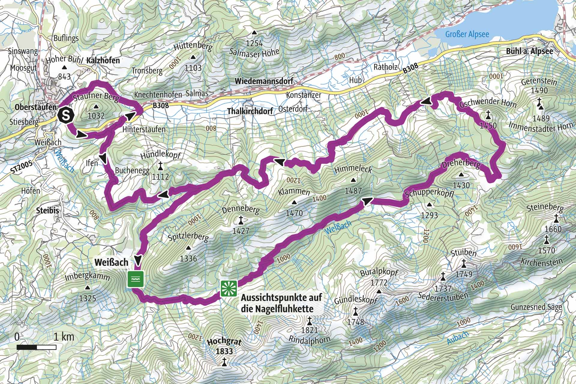 Geografische Karte Panoramatour Wildes Allgäu.