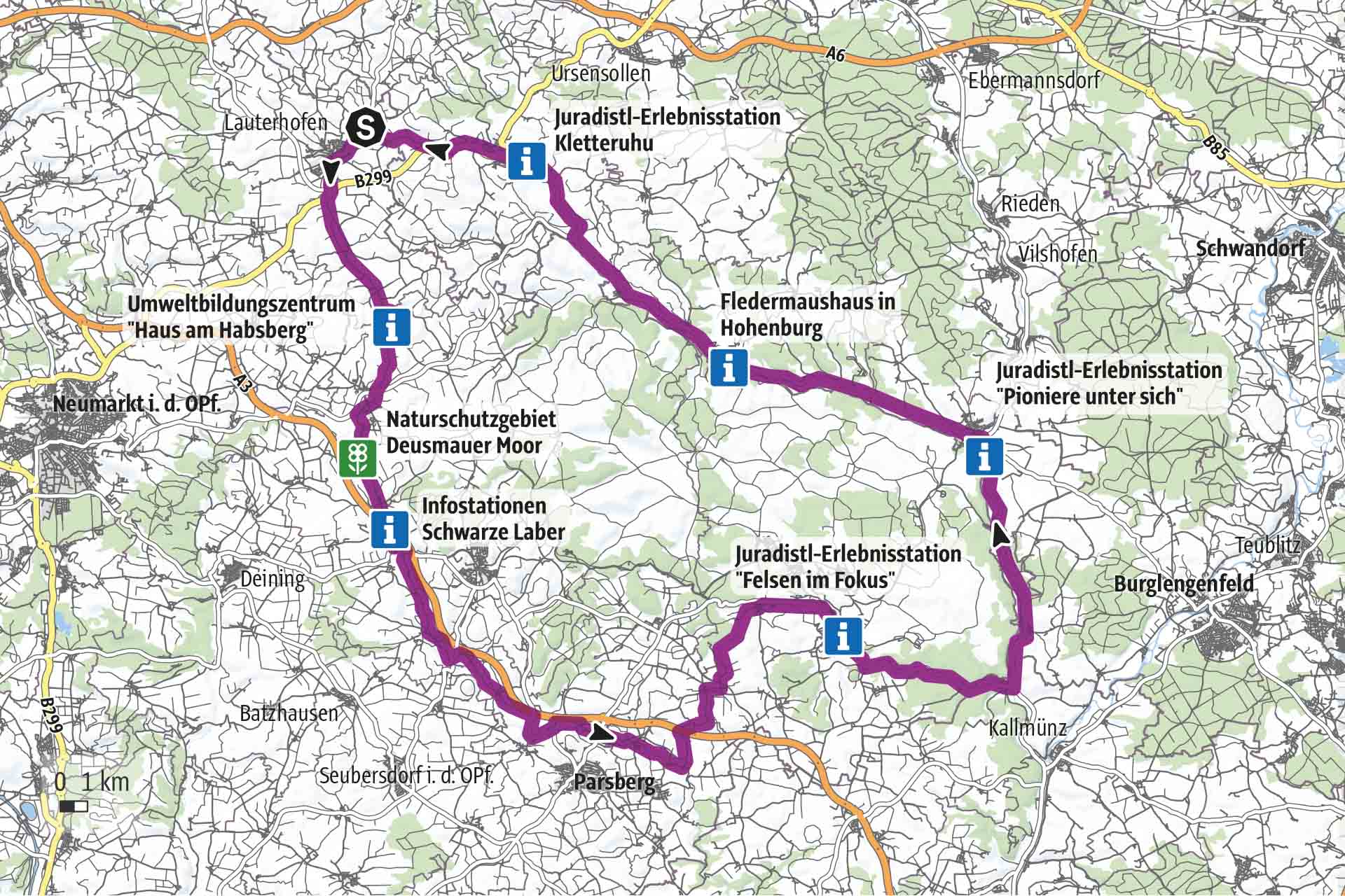 Geografische Karte Radtour Juradistl-Teilstrecke.