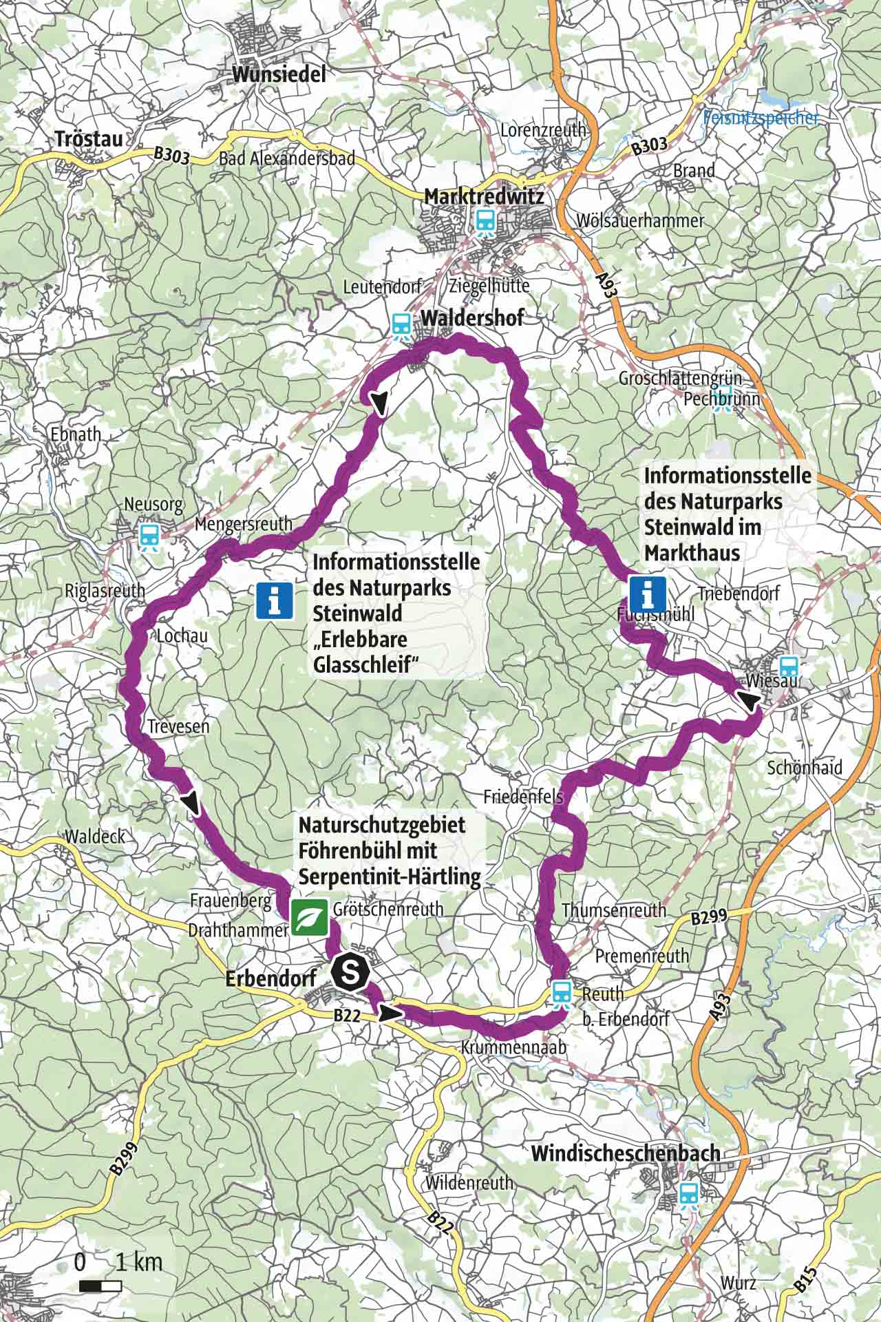 Geografische Karte Steinwald-Radweg