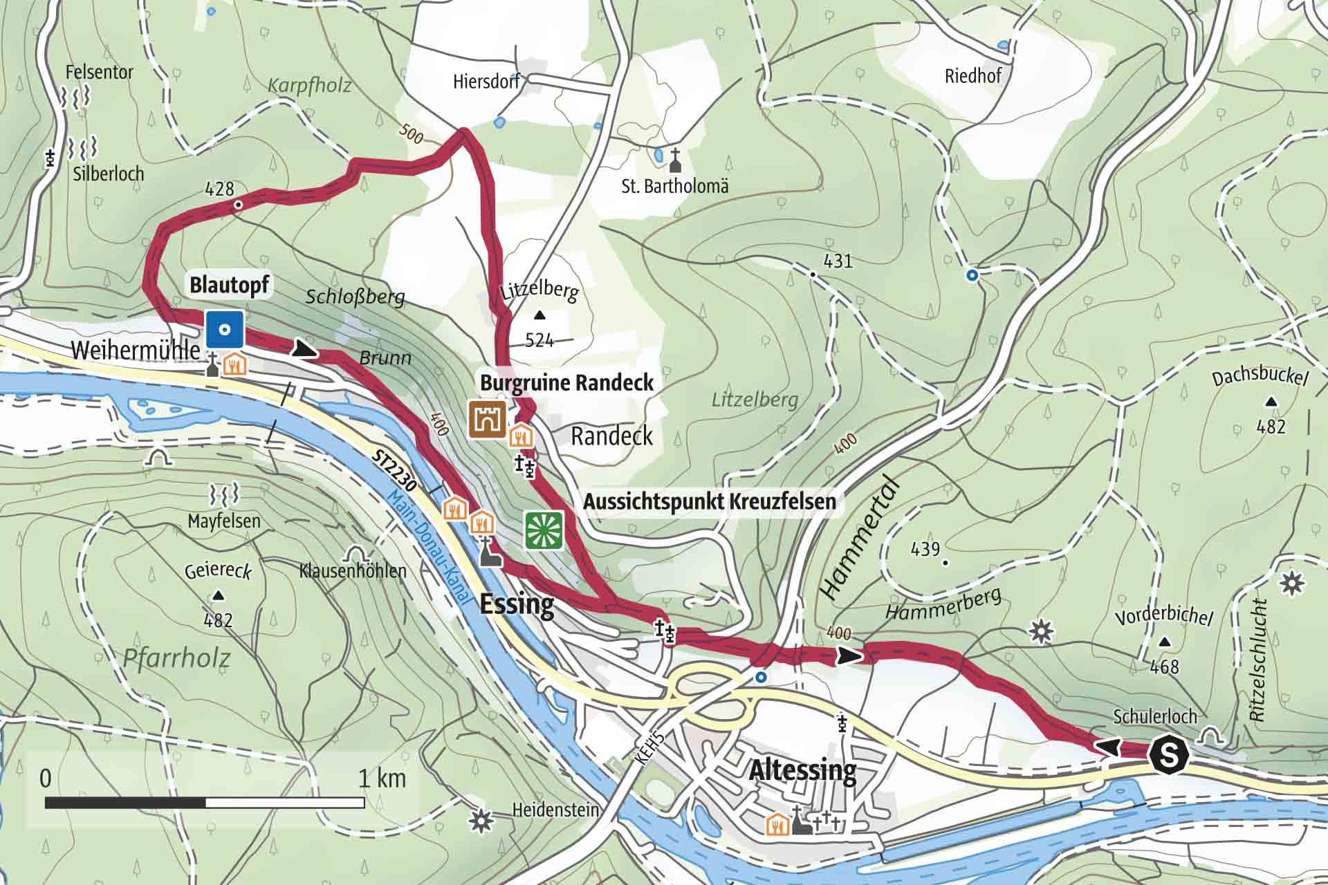 Geografische Karte Tour im unteren Almühltal.