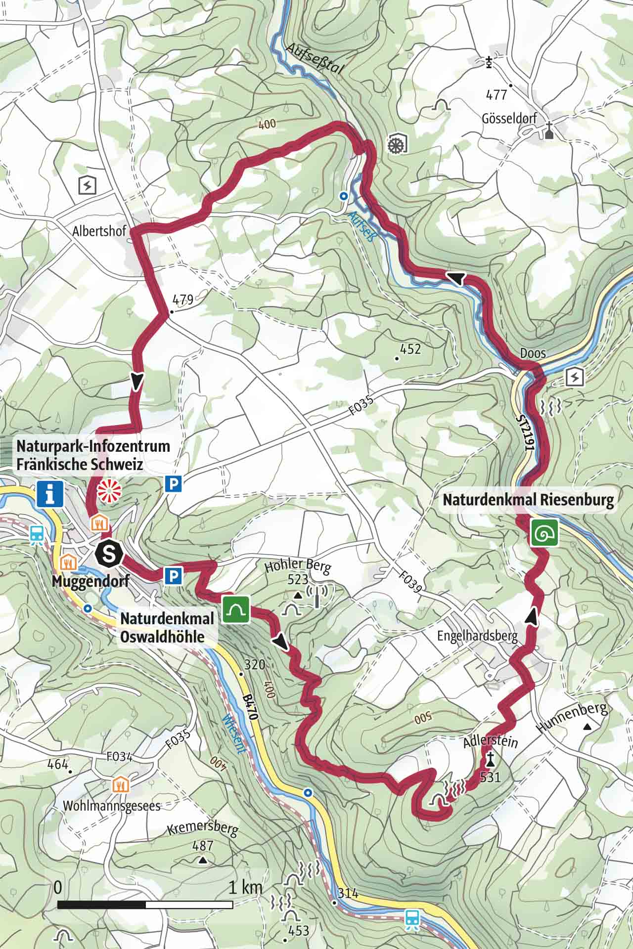 Geografische Karte zu Höhlen und Riesenburgen.