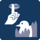 Ein Piktogramm eines Mundes, welcher vor sich einen Zeigefinger hat und ein Vogel.