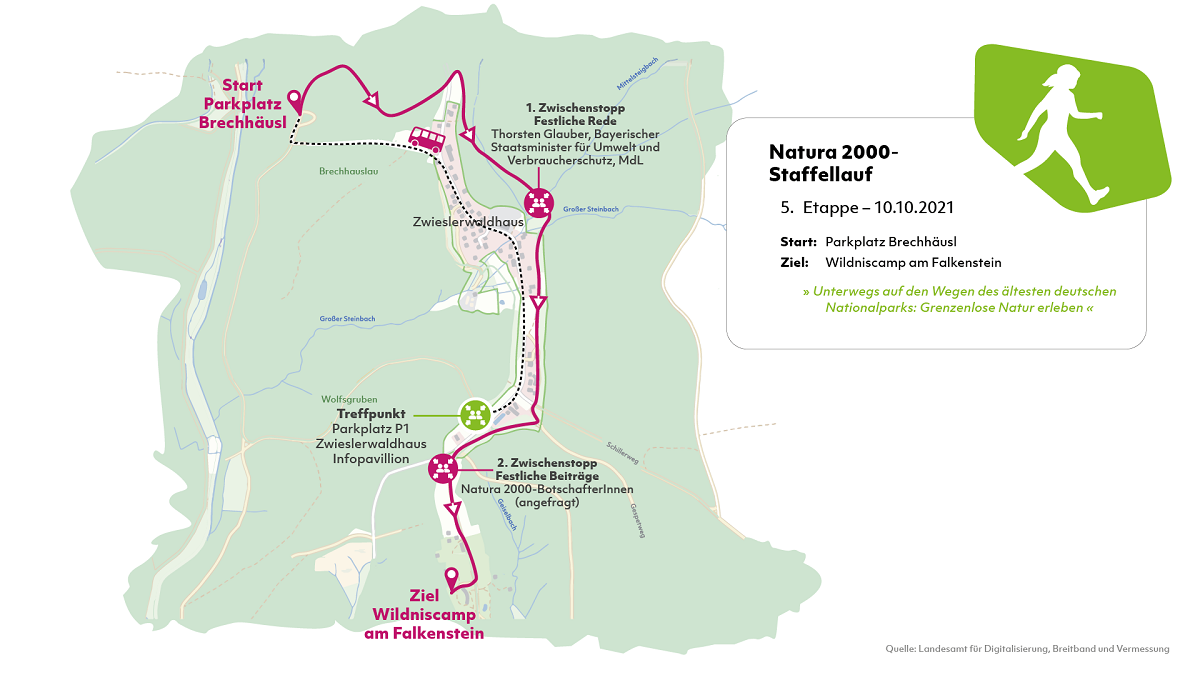 Karte der fünften Etappe des Natura 2000-Staffellaufs.