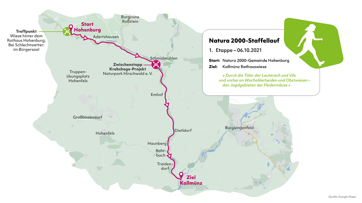 Karte der ersten Etappe des Natura 2000-Staffellaufs