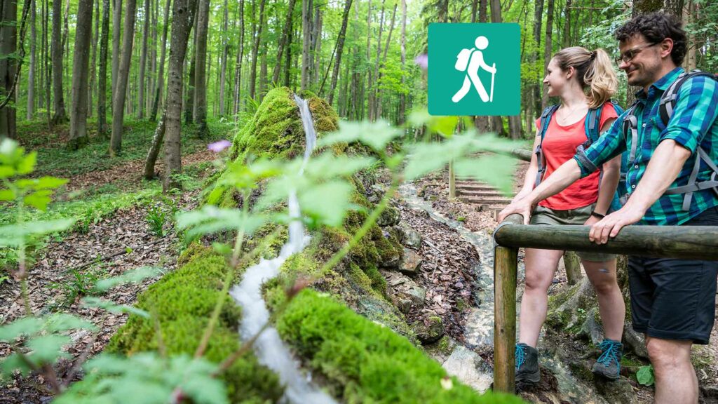 Auf einem Kalksockel bahnt sich Wasser seinen Weg in das Tal.