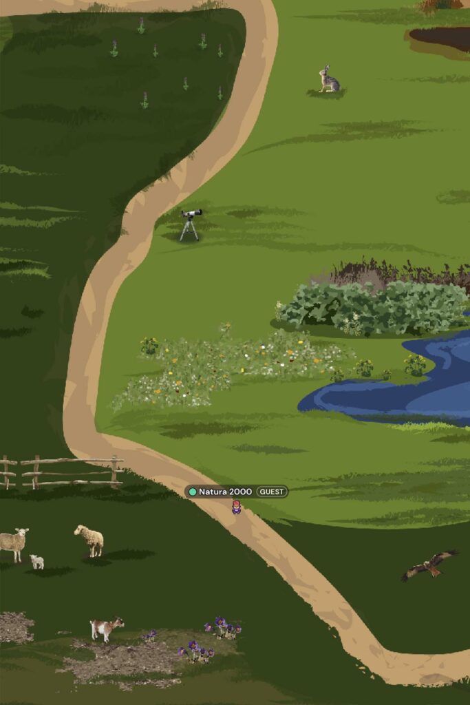 Die Online-Plattform gather.town ermöglicht einen virtuellen Besuch in der Natur (Bildschirmfoto: gather.town).